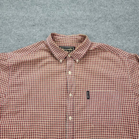 Abercrombie Fitch Shirt‎ Mens 2XL Red Plaid Button Down Long Sleeve Outdoors - Picture 3 of 8